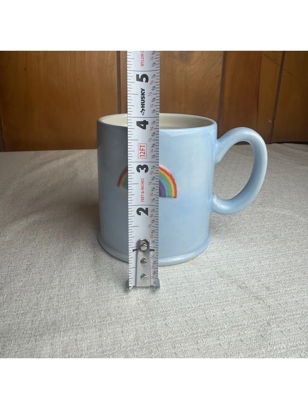 The Old Pottery Company Rainbow Mug Blue Ceramic Coffee Cup 3.75”